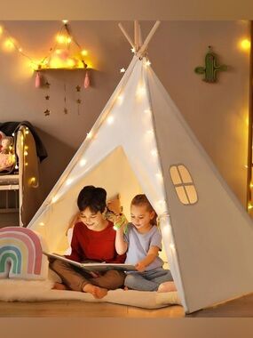 Children's White Teepee Play Tent with Fairy Lights